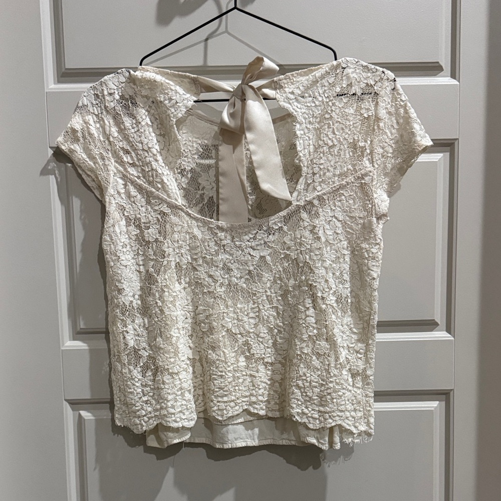 Abercrombie & Fitch Lace Tie-Back Blouse - White